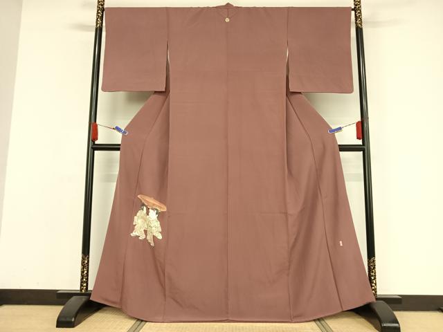 平和屋着物●加賀友禅の巨匠　初代　由水十久　色留袖　童子　長春色地　正絹　逸品　AABA4587np