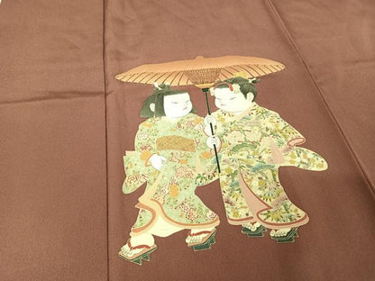 平和屋着物●加賀友禅の巨匠　初代　由水十久　色留袖　童子　長春色地　正絹　逸品　AABA4587np