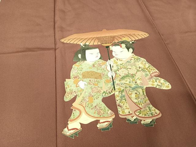 平和屋着物●加賀友禅の巨匠　初代　由水十久　色留袖　童子　長春色地　正絹　逸品　AABA4587np