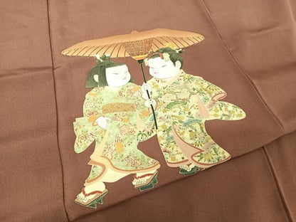 平和屋着物●加賀友禅の巨匠　初代　由水十久　色留袖　童子　長春色地　正絹　逸品　AABA4587np