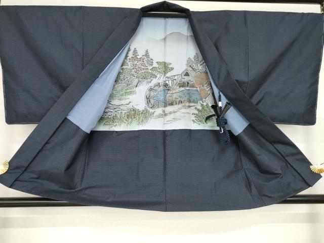 平和屋着物●男性　本場大島紬　アンサンブル　格子　正絹　逸品　AABA4603ck