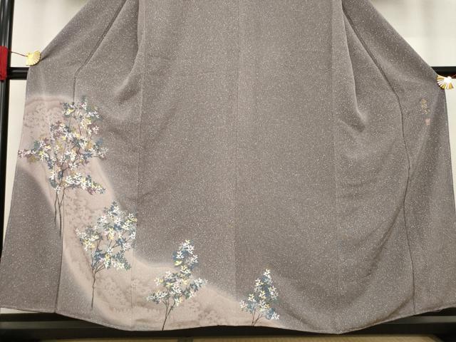 平和屋着物○湘南友禅 内田芳光 訪問着 刺繍 枝葉文 暈し染め