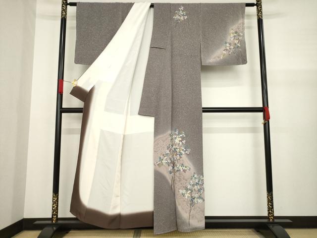 平和屋着物○湘南友禅 内田芳光 訪問着 刺繍 枝葉文 暈し染め