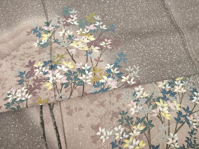 平和屋着物●極上　湘南友禅　内田芳光　訪問着　花煌路　暈し染め　金彩　若芽色地　逸品　未使用　CYAA4554s6 平和屋着物○湘南友禅 内田芳光 訪問着 紬地 手描き 遠山樹林文 正絹