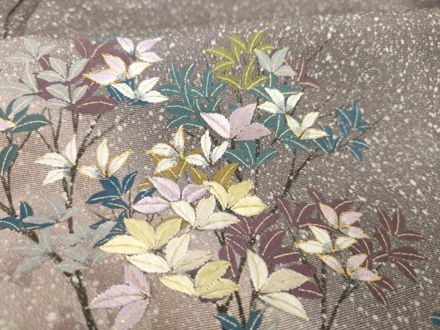 平和屋着物○湘南友禅 内田芳光 訪問着 刺繍 枝葉文 暈し染め