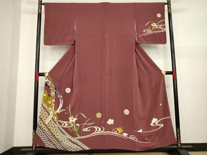平和屋着物●訪問着 友禅 流水花文 正絹 逸品 AABA4610ck