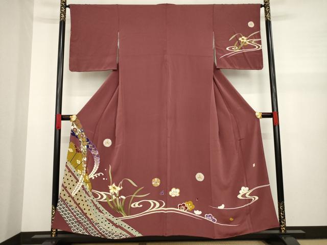 平和屋着物●訪問着 友禅 流水花文 正絹 逸品 AABA4610ck