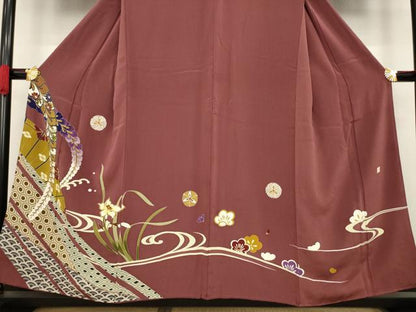 平和屋着物●訪問着 友禅 流水花文 正絹 逸品 AABA4610ck