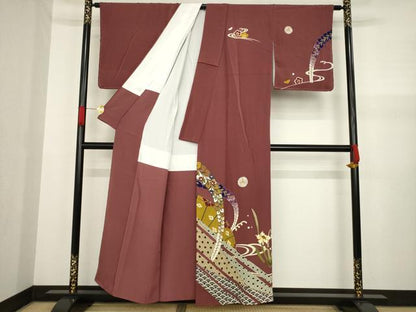平和屋着物●訪問着 友禅 流水花文 正絹 逸品 AABA4610ck