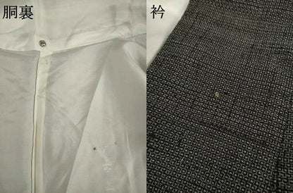平和屋着物●結城紬　100亀甲　吉祥間道　黒地　正絹　逸品　AABA4630ck