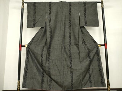平和屋着物●結城紬　100亀甲　吉祥間道　黒地　正絹　逸品　AABA4630ck