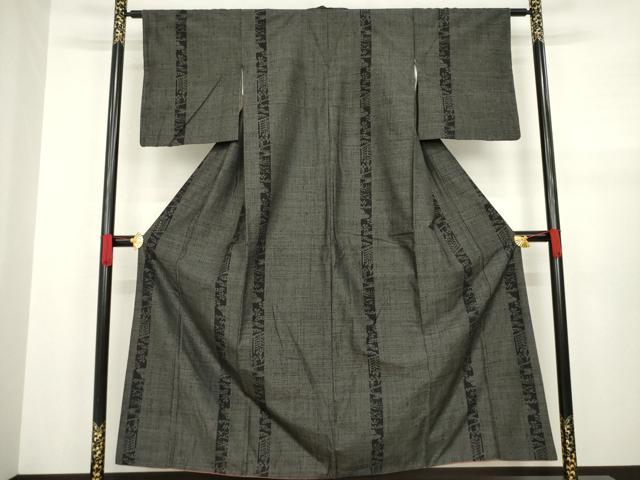平和屋着物●結城紬　100亀甲　吉祥間道　黒地　正絹　逸品　AABA4630ck