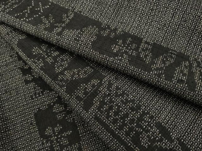 平和屋着物●結城紬　100亀甲　吉祥間道　黒地　正絹　逸品　AABA4630ck