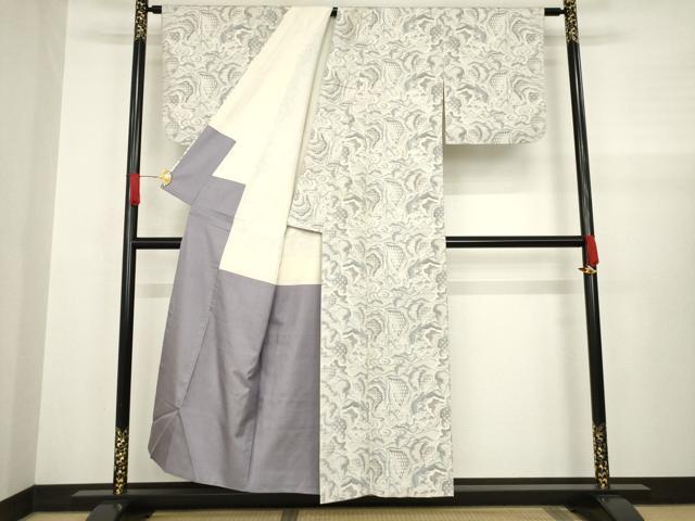 平和屋着物●本場大島紬 白大島 流水文 正絹 逸品 AABA4634ck