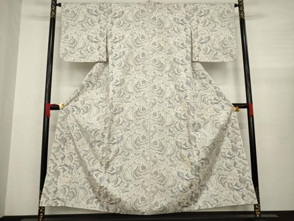 平和屋着物●本場大島紬 白大島 流水文 正絹 逸品 AABA4634ck
