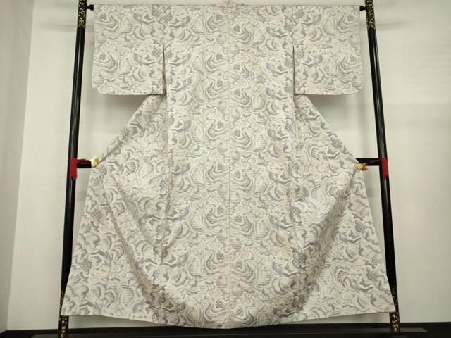 平和屋着物●本場大島紬 白大島 流水文 正絹 逸品 AABA4634ck