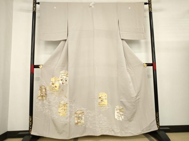 平和屋着物●豪華色留袖 駒刺繍 貝桶花文 金彩 正絹 逸品 AABA4637ck