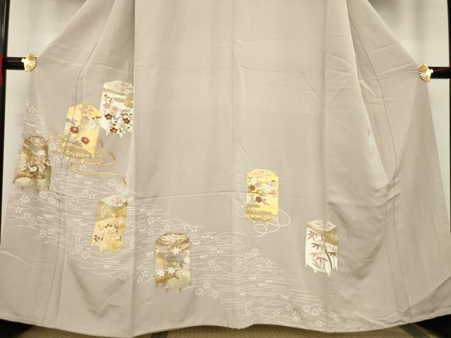 平和屋着物●豪華色留袖 駒刺繍 貝桶花文 金彩 正絹 逸品 AABA4637ck