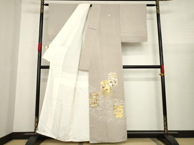 平和屋着物●豪華色留袖 駒刺繍 貝桶花文 金彩 正絹 逸品 AABA4637ck