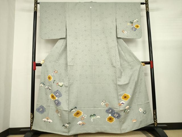 平和屋着物●訪問着 友禅 松皮菱吉祥花文 金彩 正絹 逸品 AABA4640ck
