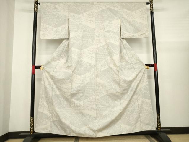 平和屋着物●結城紬 100亀甲 松皮菱吉祥花文 正絹 逸品 AABA4642ck