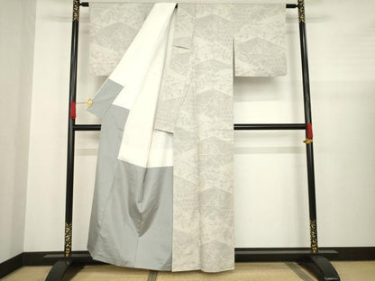 平和屋着物●結城紬 100亀甲 松皮菱吉祥花文 正絹 逸品 AABA4642ck
