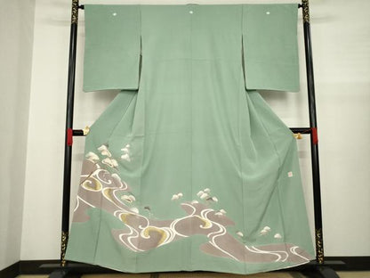 平和屋着物●倉染匠 猟彩友禅作家 倉翔篁 色留袖 駒刺繍 流水松文 金彩 正絹 逸品 AABA4652ck