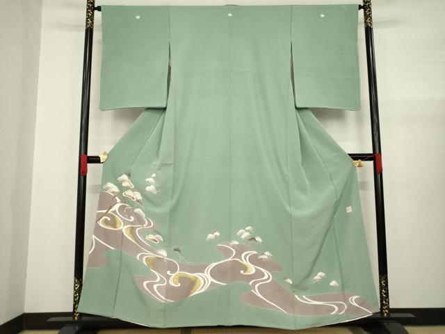 平和屋着物●倉染匠 猟彩友禅作家 倉翔篁 色留袖 駒刺繍 流水松文 金彩 正絹 逸品 AABA4652ck