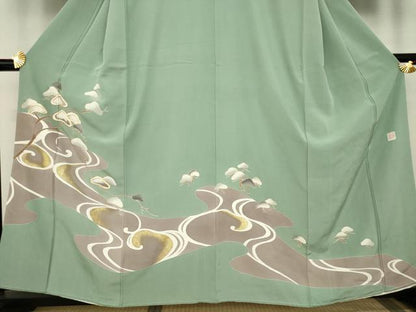 平和屋着物●倉染匠 猟彩友禅作家 倉翔篁 色留袖 駒刺繍 流水松文 金彩 正絹 逸品 AABA4652ck
