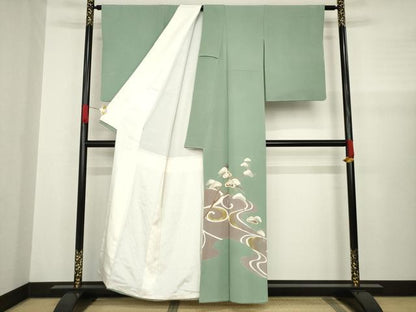 平和屋着物●倉染匠 猟彩友禅作家 倉翔篁 色留袖 駒刺繍 流水松文 金彩 正絹 逸品 AABA4652ck