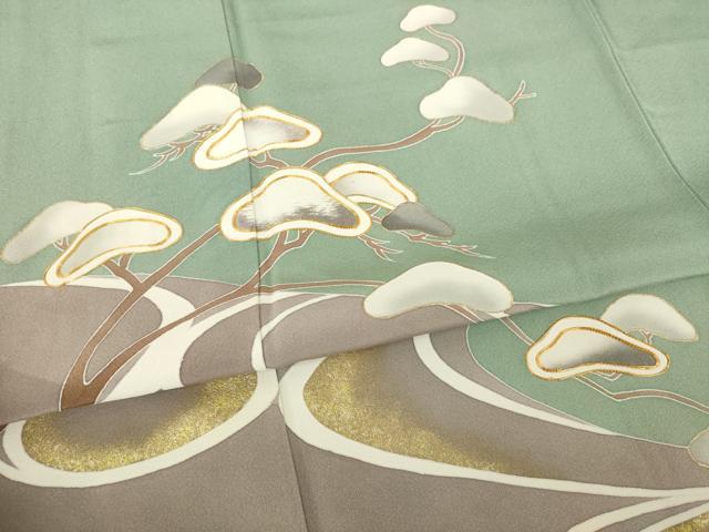 平和屋着物●倉染匠 猟彩友禅作家 倉翔篁 色留袖 駒刺繍 流水松文 金彩 正絹 逸品 AABA4652ck