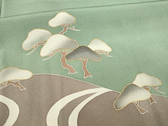 平和屋着物●倉染匠 猟彩友禅作家 倉翔篁 色留袖 駒刺繍 流水松文 金彩 正絹 逸品 AABA4652ck
