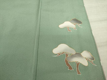 平和屋着物●倉染匠 猟彩友禅作家 倉翔篁 色留袖 駒刺繍 流水松文 金彩 正絹 逸品 AABA4652ck