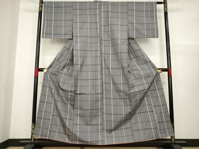 平和屋着物●上質な紬 格子 正絹 逸品 AABA4671ck