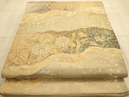 平和屋着物◎六通柄袋帯　道長花文　金糸　引箔　正絹　逸品　AABA4690dt