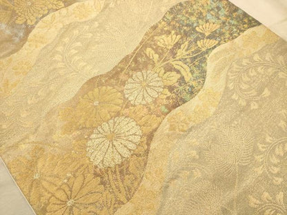 平和屋着物◎六通柄袋帯　道長花文　金糸　引箔　正絹　逸品　AABA4690dt