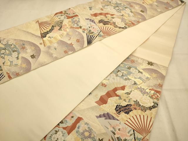 平和屋着物◎六通柄袋帯 唐織 扇面花文 金糸 正絹 逸品 AABA4700dt