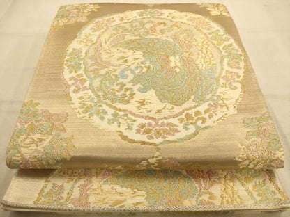 平和屋着物◎六通柄袋帯 鳳凰花文 金糸 正絹 逸品 AABA4703dt