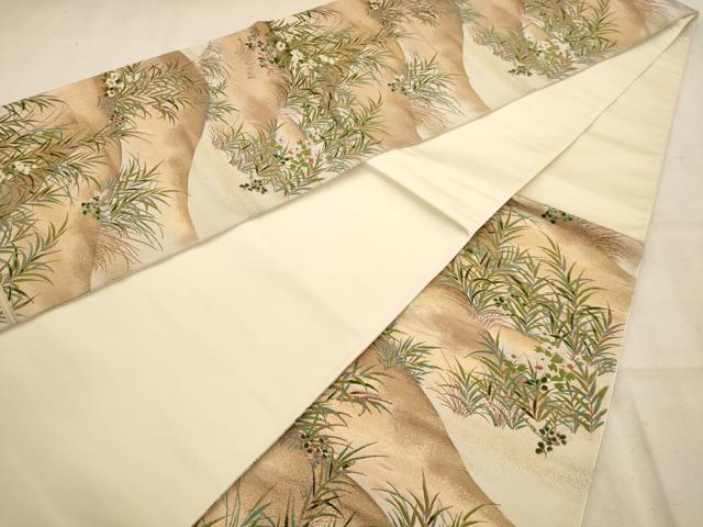 平和屋着物◎六通柄袋帯 唐織 遠山草木文 金糸 正絹 逸品 AABA4705dt