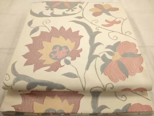 平和屋着物◎六通柄袋帯 更紗花文 正絹 逸品 AABA4706dt