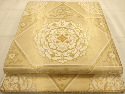 平和屋着物◎六通柄袋帯 正倉院花文 金糸 正絹 逸品 AABA4713dt