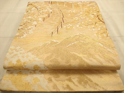 平和屋着物◎六通柄袋帯 風景文 金糸 正絹 逸品 AABA4721dt