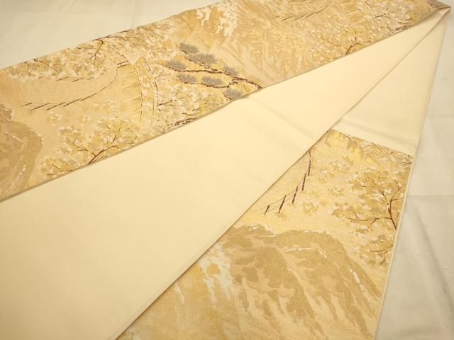 平和屋着物◎六通柄袋帯 風景文 金糸 正絹 逸品 AABA4721dt