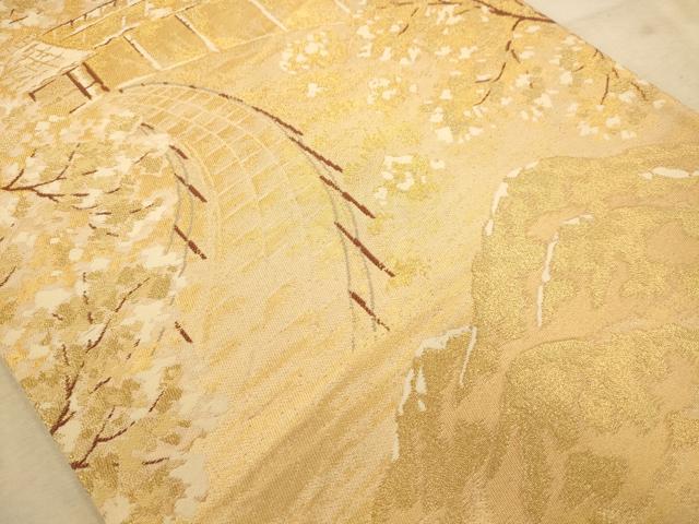 平和屋着物◎六通柄袋帯 風景文 金糸 正絹 逸品 AABA4721dt
