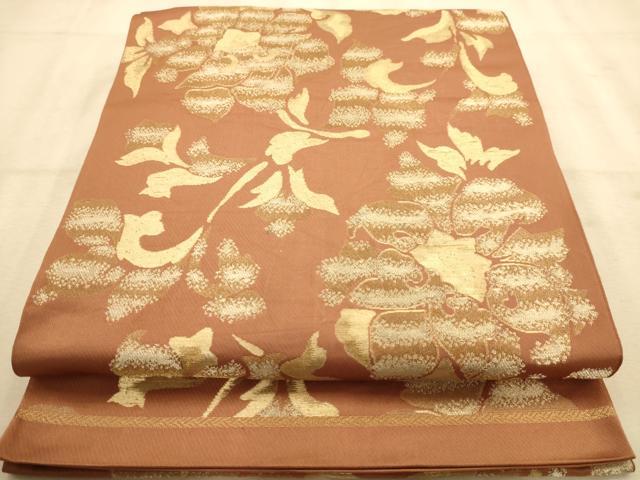 平和屋着物◎六通柄袋帯 更紗花文 金糸 正絹 逸品 AABA4722dt