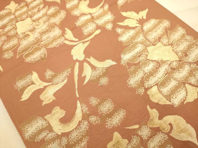 平和屋着物◎六通柄袋帯 更紗花文 金糸 正絹 逸品 AABA4722dt
