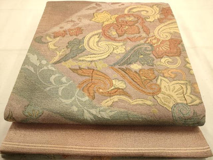 平和屋着物◎太鼓柄袋帯　更紗花文　金糸　正絹　逸品　AABA4723dt