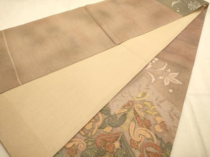 平和屋着物◎太鼓柄袋帯　更紗花文　金糸　正絹　逸品　AABA4723dt