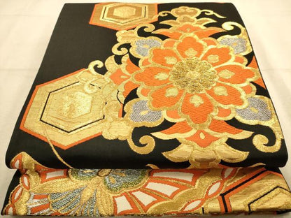 平和屋着物◎六通柄袋帯 唐織 更紗花文 金銀糸 正絹 逸品 AABA4724dt