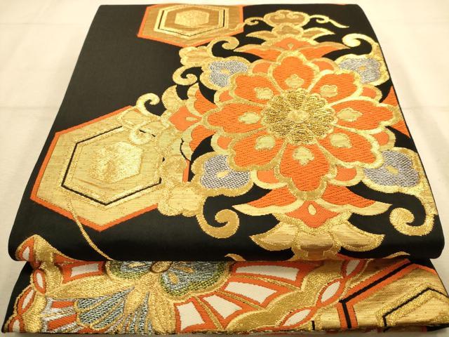 平和屋着物◎六通柄袋帯 唐織 更紗花文 金銀糸 正絹 逸品 AABA4724dt